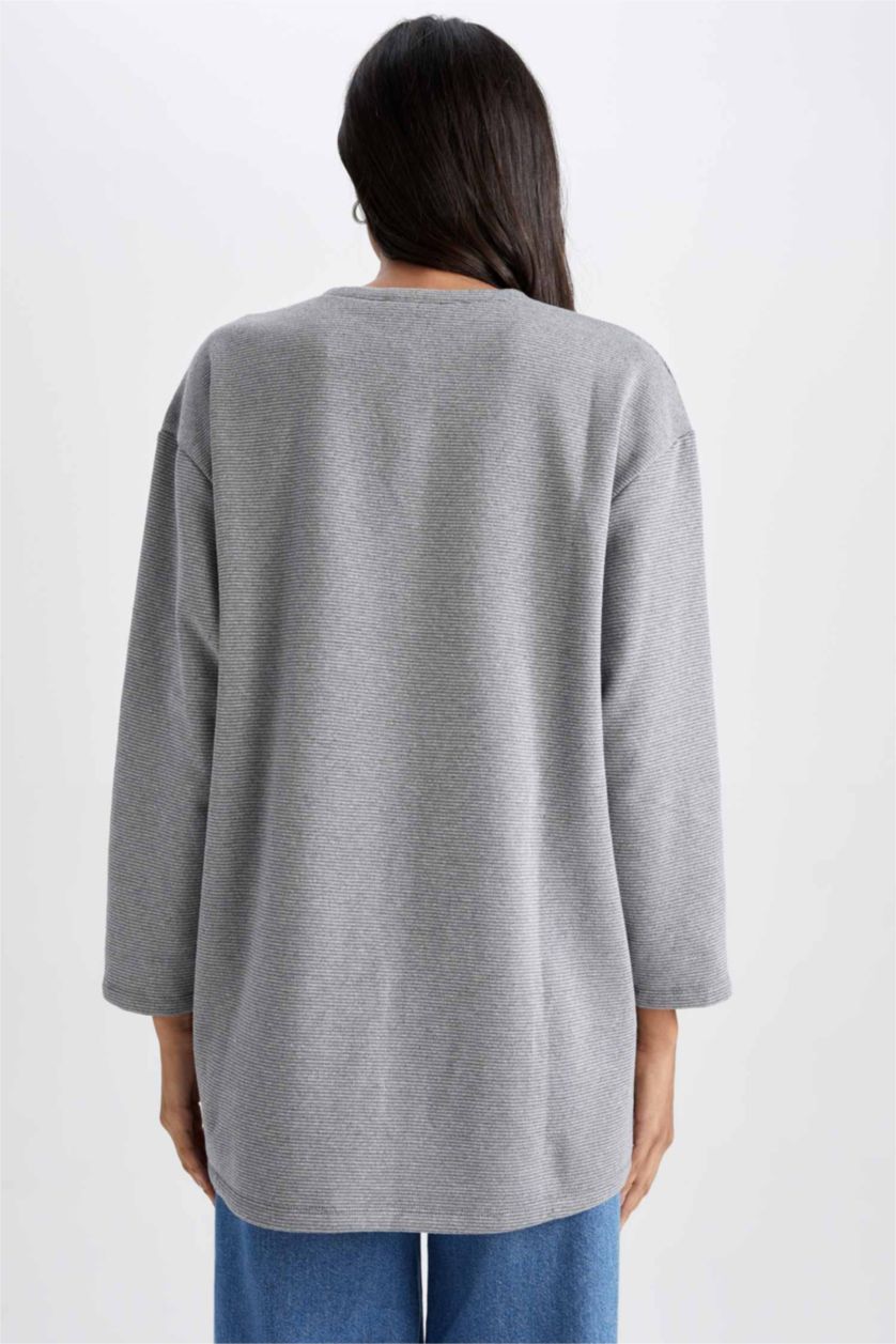 WOMAN Grey Regular Fit Thin Sweatshirt Fabric Long Sleeve Tunic