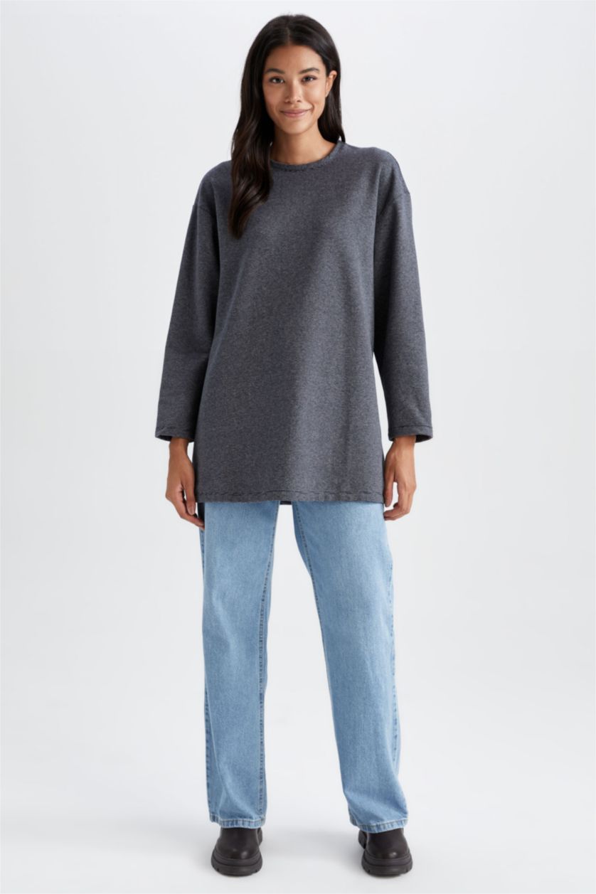 Женская Синий Туника с длинным рукавом стандартного кроя