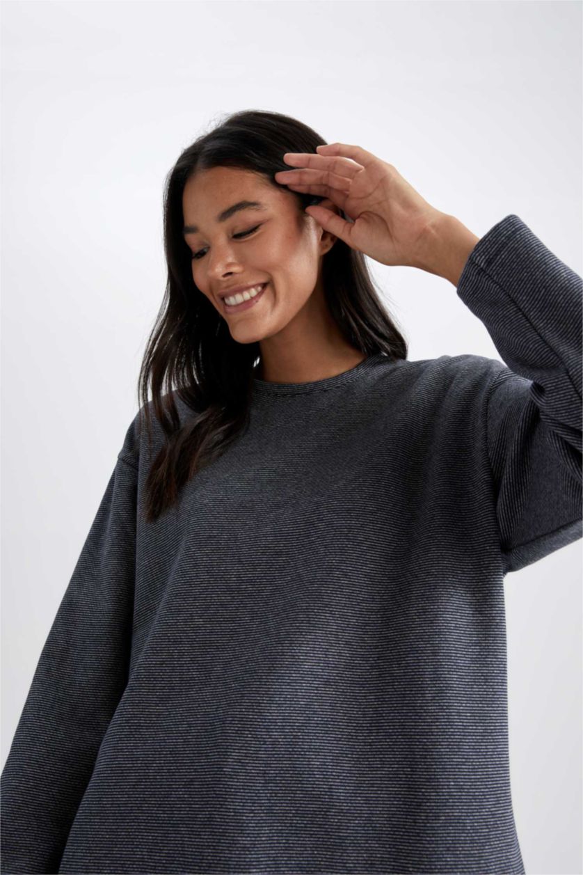 Женская Синий Туника с длинным рукавом стандартного кроя