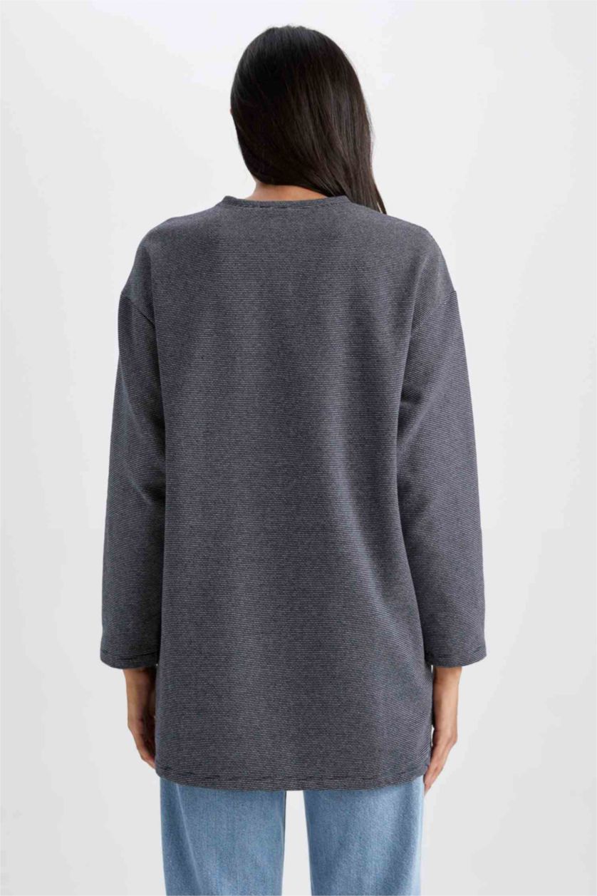 Женская Синий Туника с длинным рукавом стандартного кроя