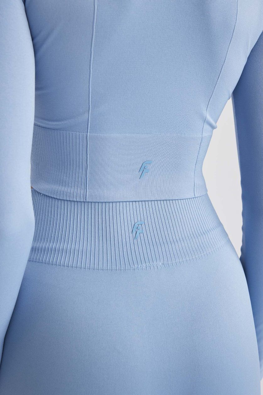 FEMME Bleu T-shirt de sport Crop Top à manches longues et col carré