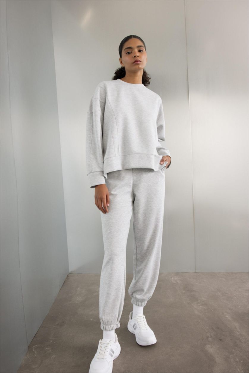 Women Grey Melange Oversize Standard Length Jogger Sweatpants