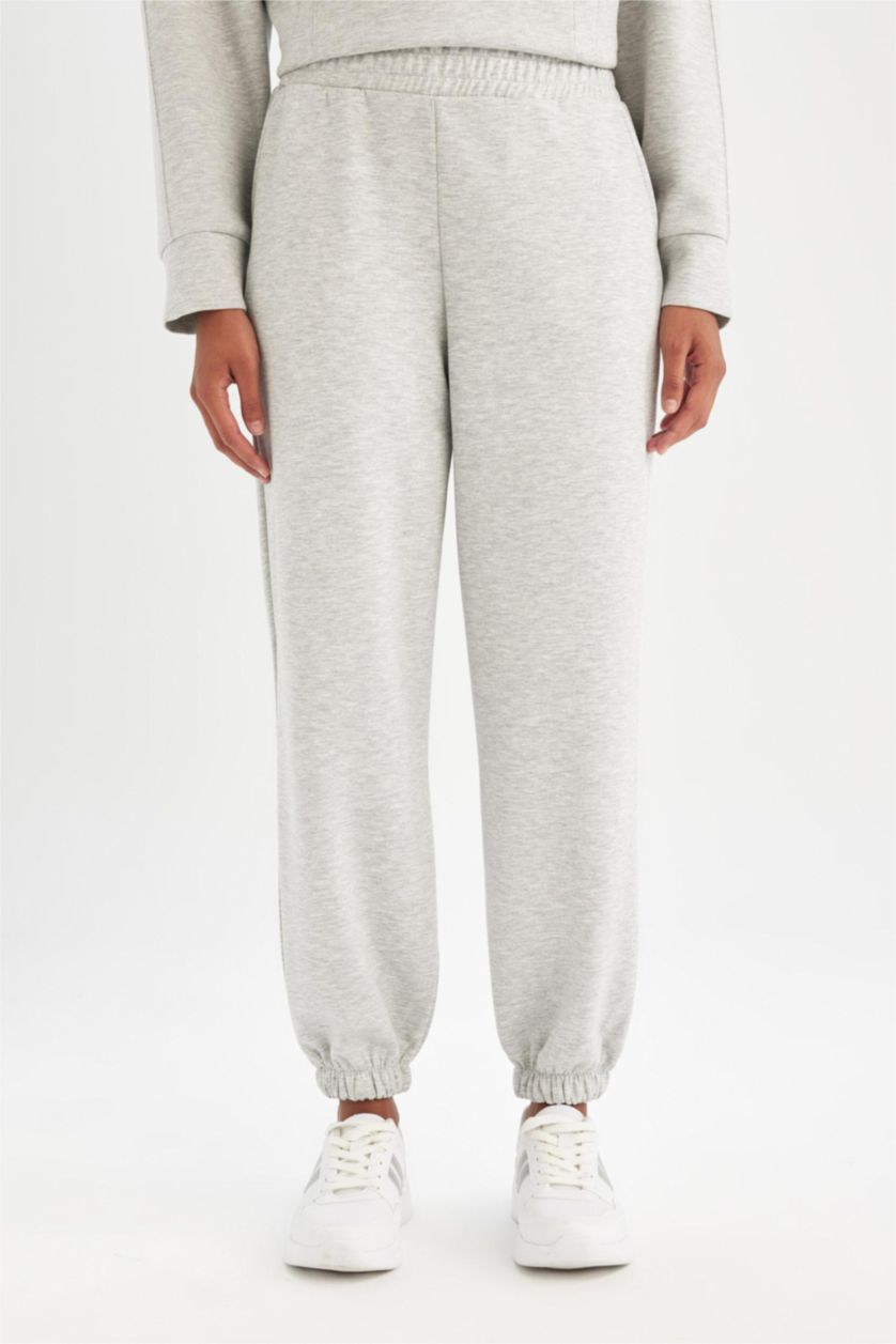 Women Grey Melange Oversize Standard Length Jogger Sweatpants
