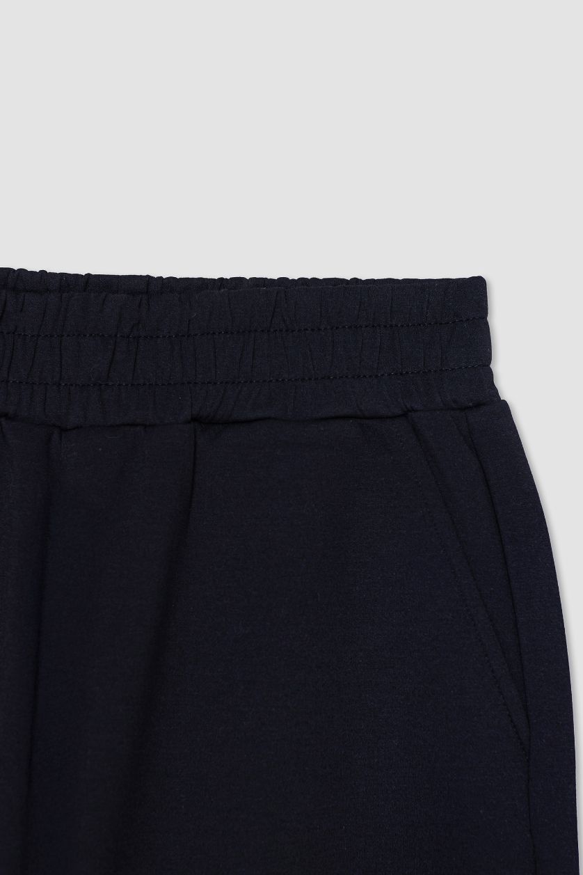 Kadın Siyah Oversize Geniş Kalıp İnce Sporcu Eşofman Altı Çift Cepli Jogger Paça Standart Boy Skuba Dalgıç Kumaş