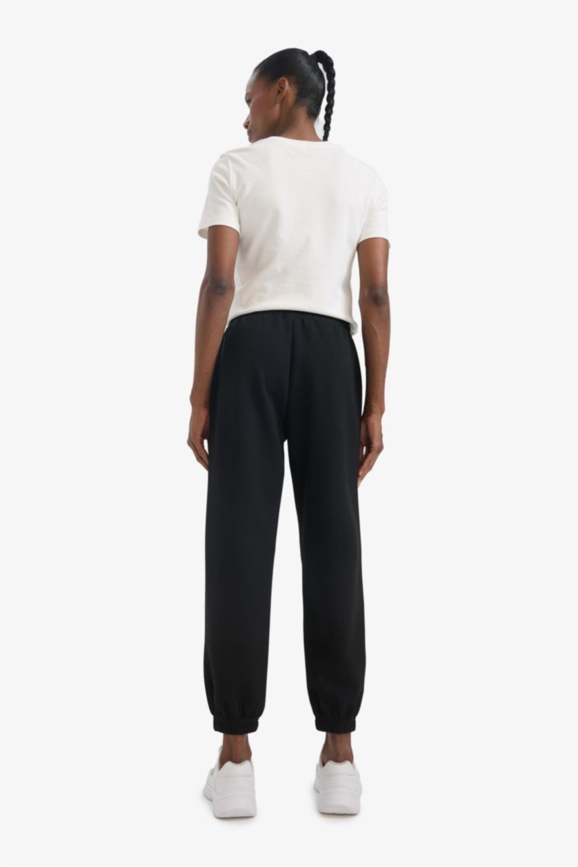 Kadın Siyah Oversize Geniş Kalıp İnce Sporcu Eşofman Altı Çift Cepli Jogger Paça Standart Boy Skuba Dalgıç Kumaş