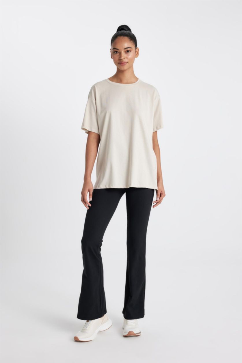 WOMAN Sand DeFactoFit Oversize Crew Neck Printed Sports T-Shirt