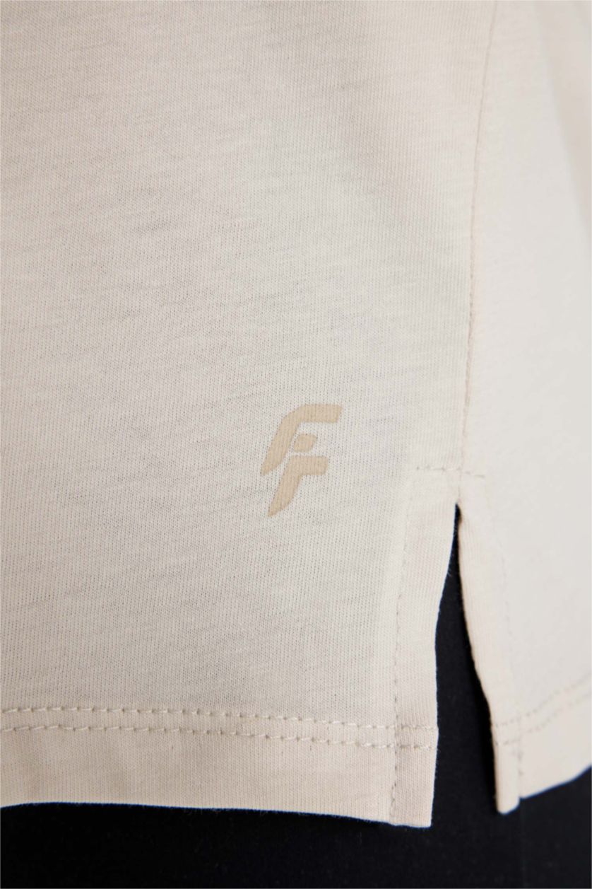 WOMAN Sand DeFactoFit Oversize Crew Neck Printed Sports T-Shirt