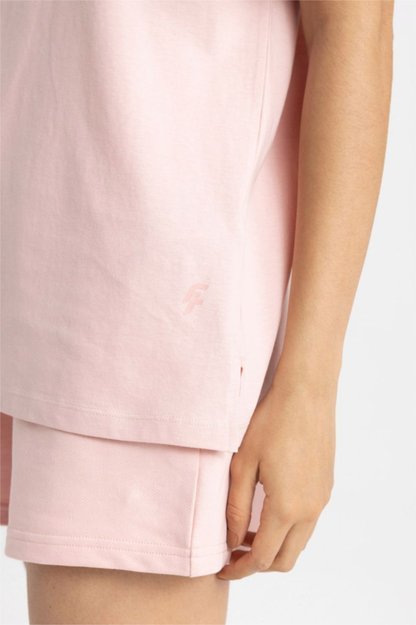 Kadın Pembe DeFactoFit Oversize Bisiklet Yaka Baskılı Sporcu Kısa Kollu Tişört