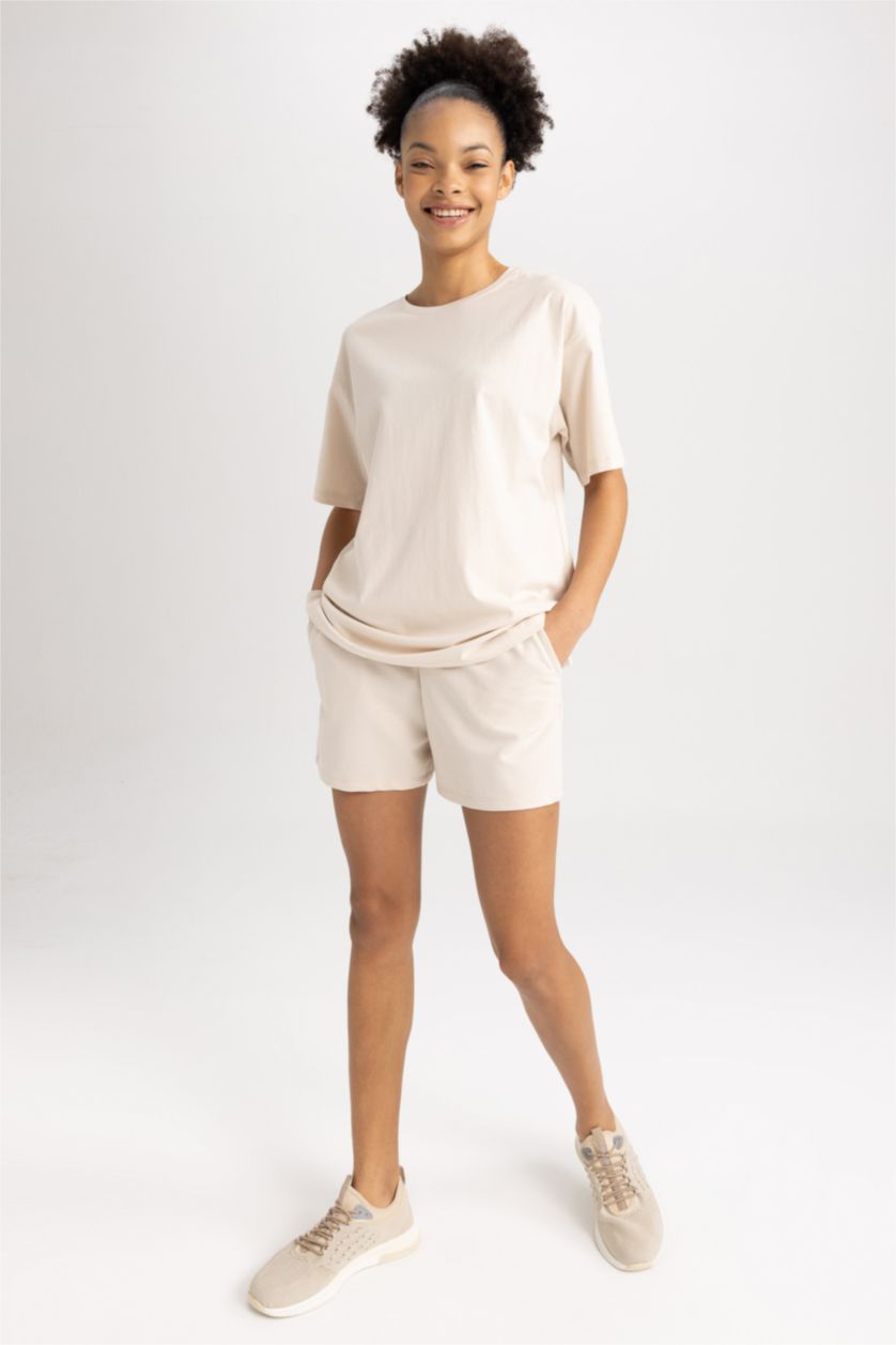 WOMAN Ecru DeFactoFit Standard Fit Sports Thin Fabric Shorts