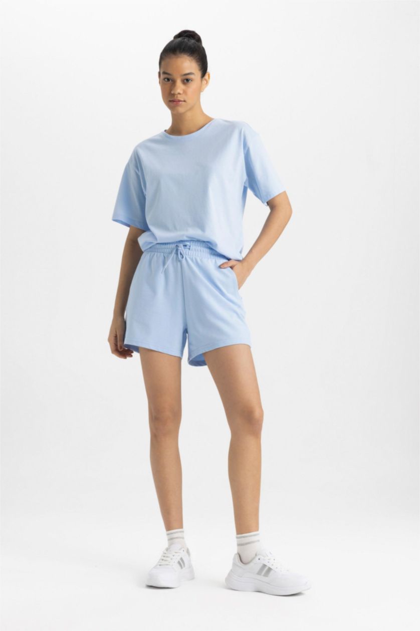 WOMAN Light Blue DeFactoFit Standard Fit Short Leg Shorts