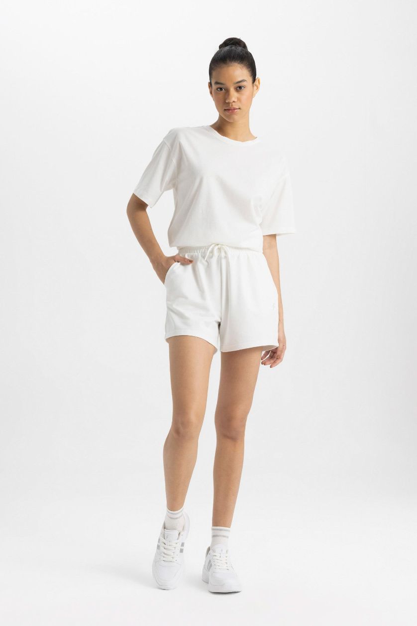 Woman Ecru DeFactoFit Standard Fit Short Sports Shorts