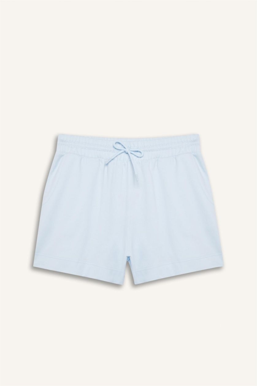 Kadın Açık Mavi Standart Fit Sporcu Kısa Paça Basic Düz Şort