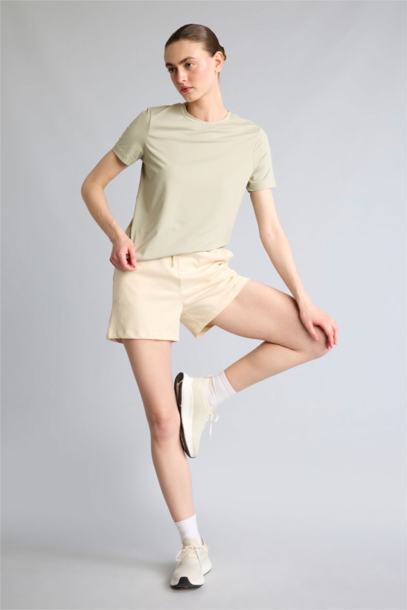 Woman Sand Standard Fit Elastic Waist Sports Shorts