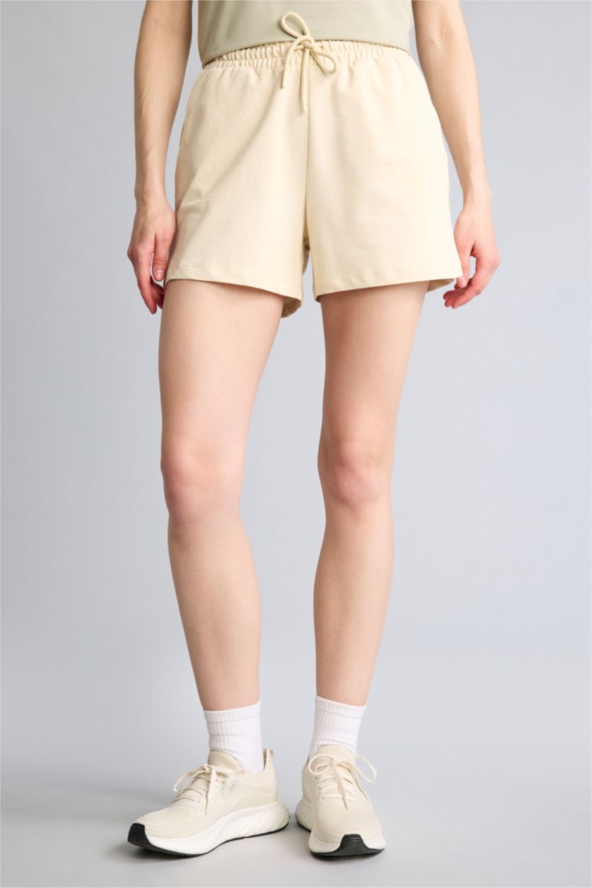 Woman Sand Standard Fit Elastic Waist Sports Shorts