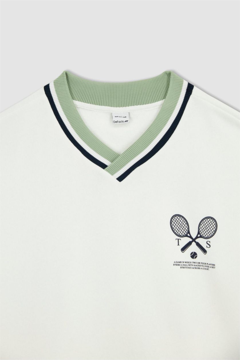 WOMAN Ecru Defacto Fit Oversize Fit V Neck Sweatshirt