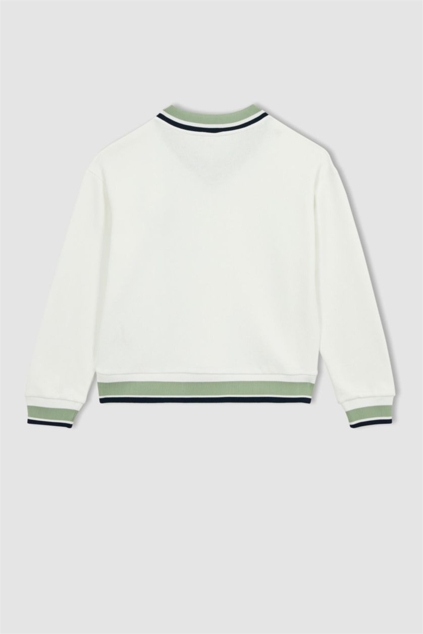 WOMAN Ecru Defacto Fit Oversize Fit V Neck Sweatshirt