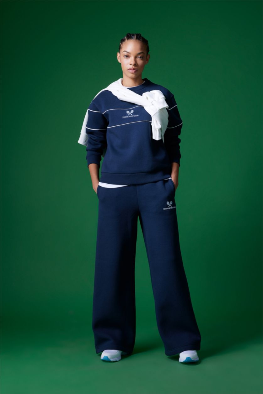 Woman NAVY Defacto Fit Standard Fit Printed Wide Leg Sweatpants