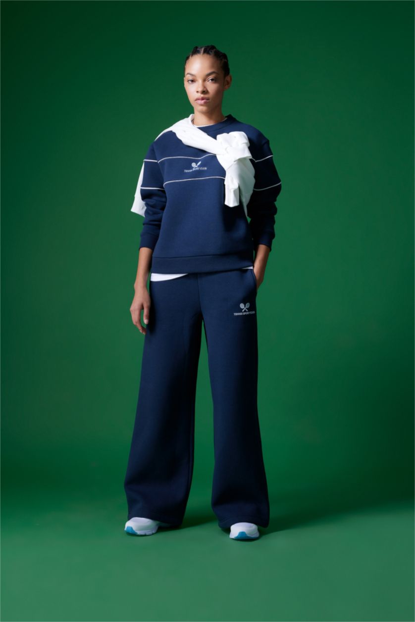 Woman NAVY Defacto Fit Standard Fit Printed Wide Leg Sweatpants