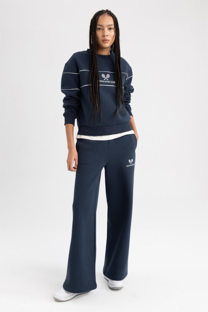 Woman NAVY Defacto Fit Standard Fit Printed Wide Leg Sweatpants