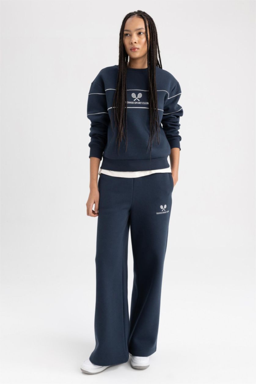 Woman NAVY Defacto Fit Standard Fit Printed Wide Leg Sweatpants