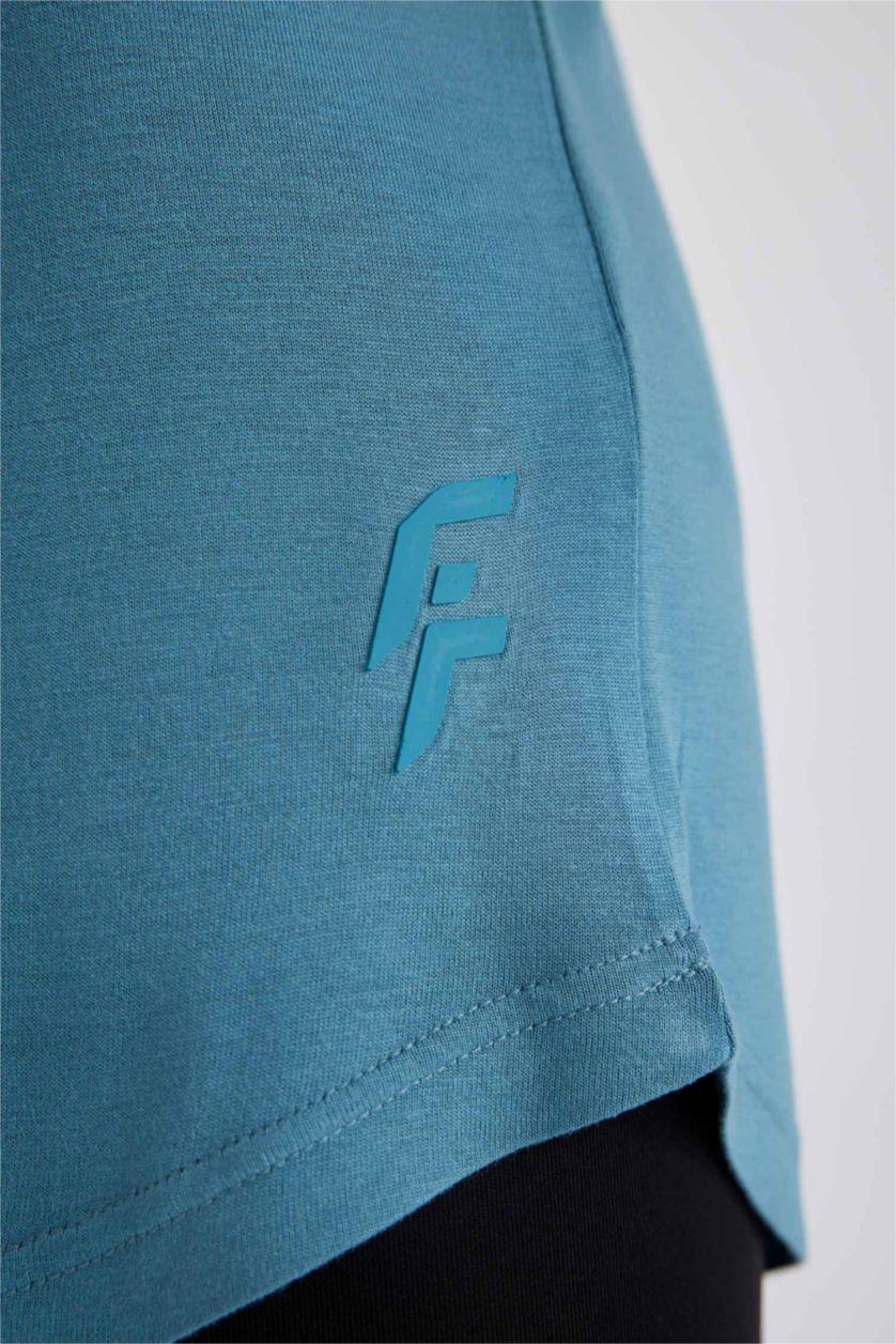 نساء أزرق تيشيرت نص كم قصة مريحة برقبة مستديرة