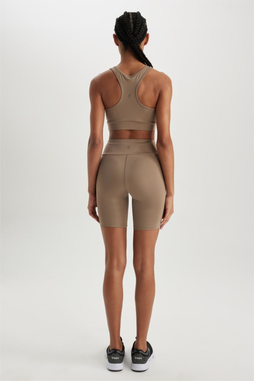 Kadın Vizon Yüksek Bel Esnek Beli Saran Biker Kısa Basic Düz Sporcu Tayt