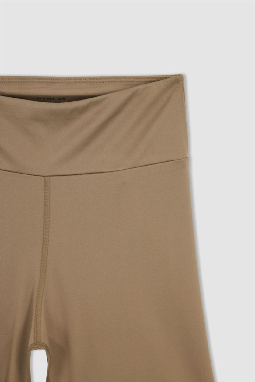 Kadın Vizon Yüksek Bel Esnek Beli Saran Biker Kısa Basic Düz Sporcu Tayt