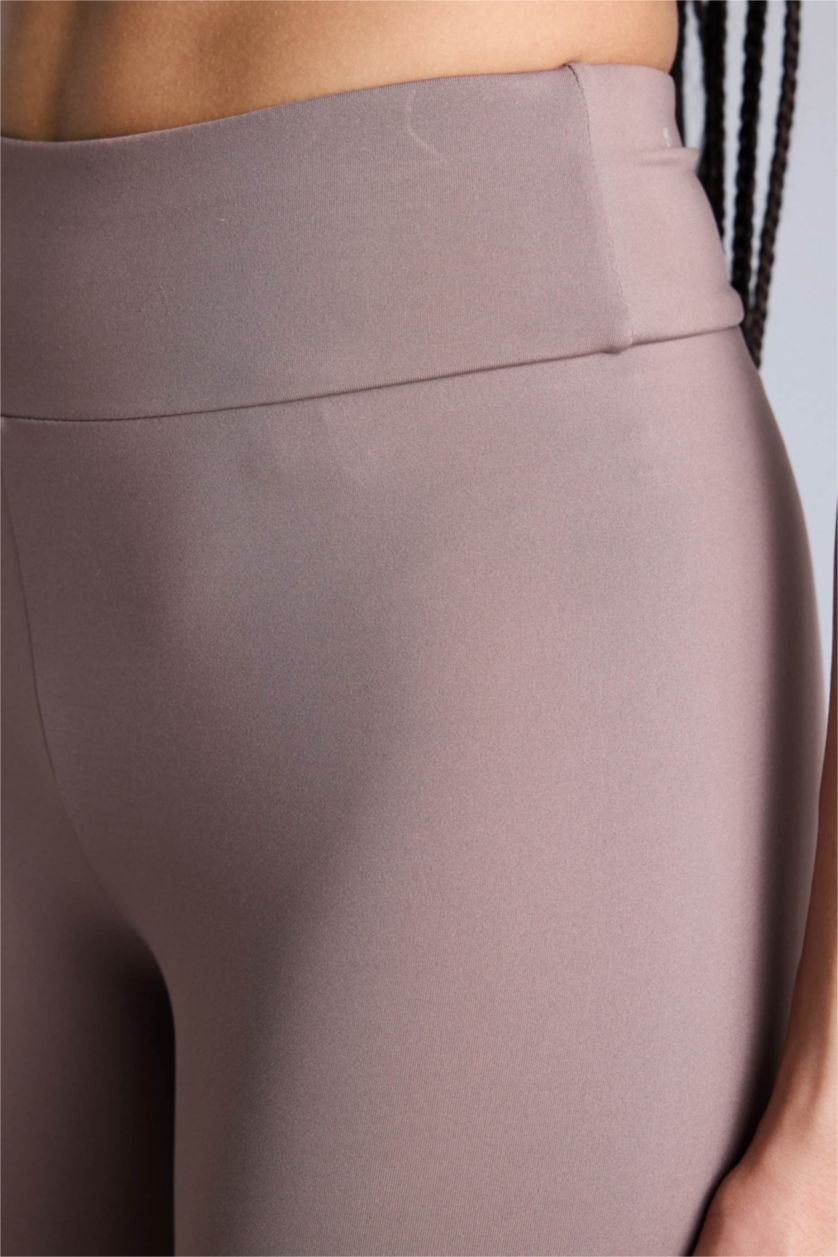 Kadın Açık Kahve Bıker Beli Saran Sporcu Tayt