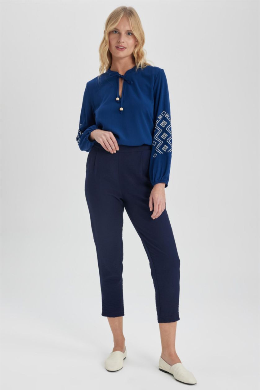 WOMAN NAVY Traditional Regular Fit Long Sleeve Blouse