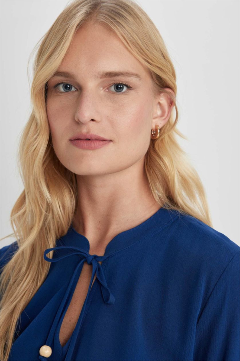 WOMAN NAVY Traditional Regular Fit Long Sleeve Blouse