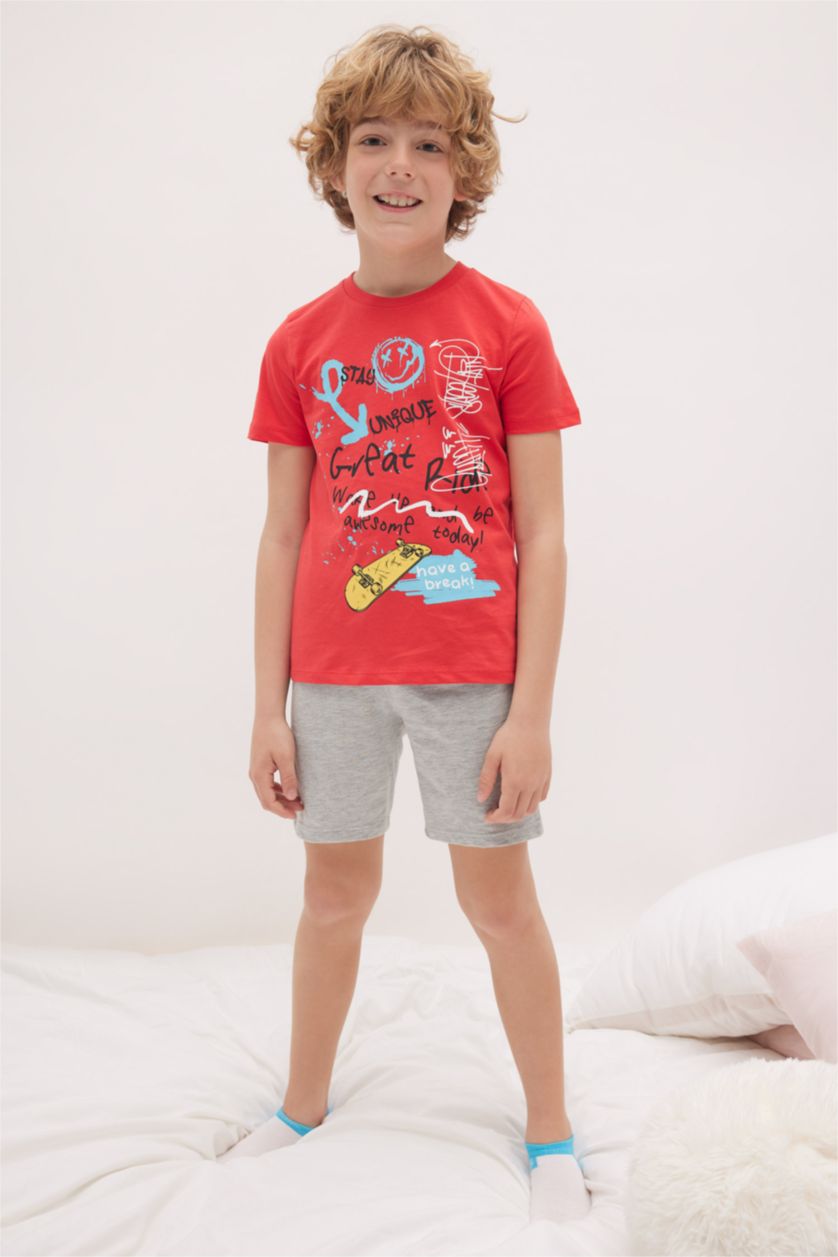 BOYS & TEENS Red طقم بيجاما قصة عادية