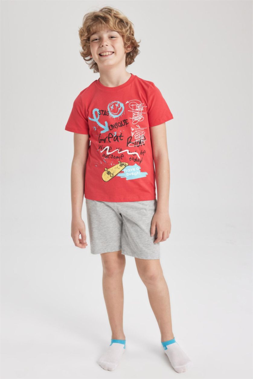 BOYS & TEENS Red طقم بيجاما قصة عادية