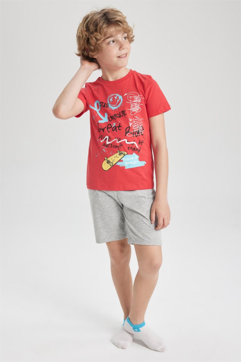 BOYS & TEENS Red طقم بيجاما قصة عادية