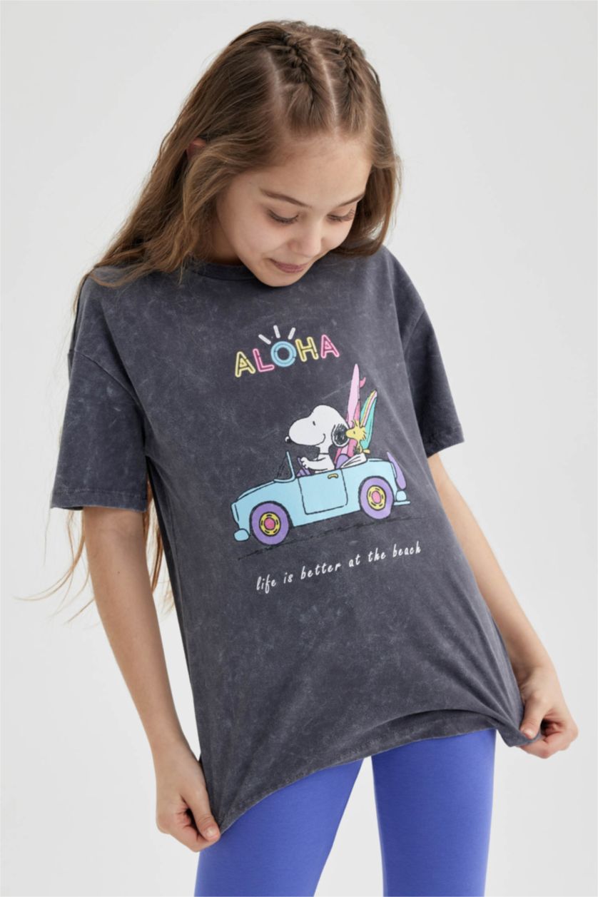 GIRLS & TEENS Anthracite Girl Snoopy Licensed Oversize Fit Short Sleeve T-Shirt