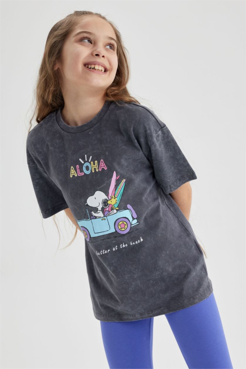 GIRLS & TEENS Anthracite Girl Snoopy Licensed Oversize Fit Short Sleeve T-Shirt