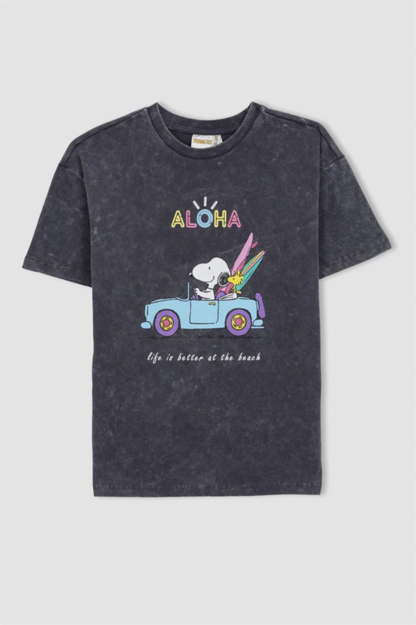 GIRLS & TEENS Anthracite Girl Snoopy Licensed Oversize Fit Short Sleeve T-Shirt