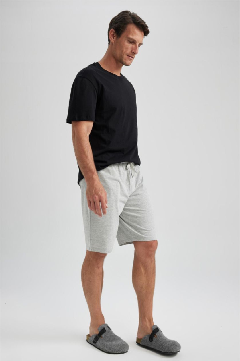 Erkek Gri Melanj Regular Fit Cepli Şort Pijama Altı