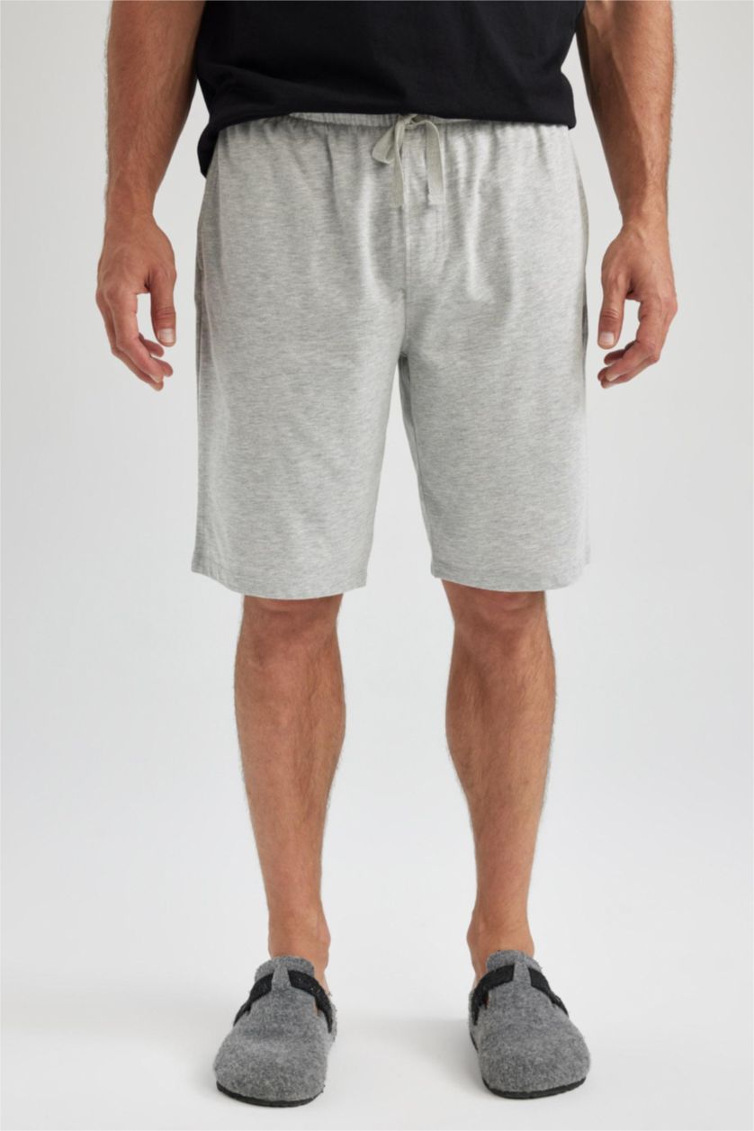 Erkek Gri Melanj Regular Fit Cepli Şort Pijama Altı