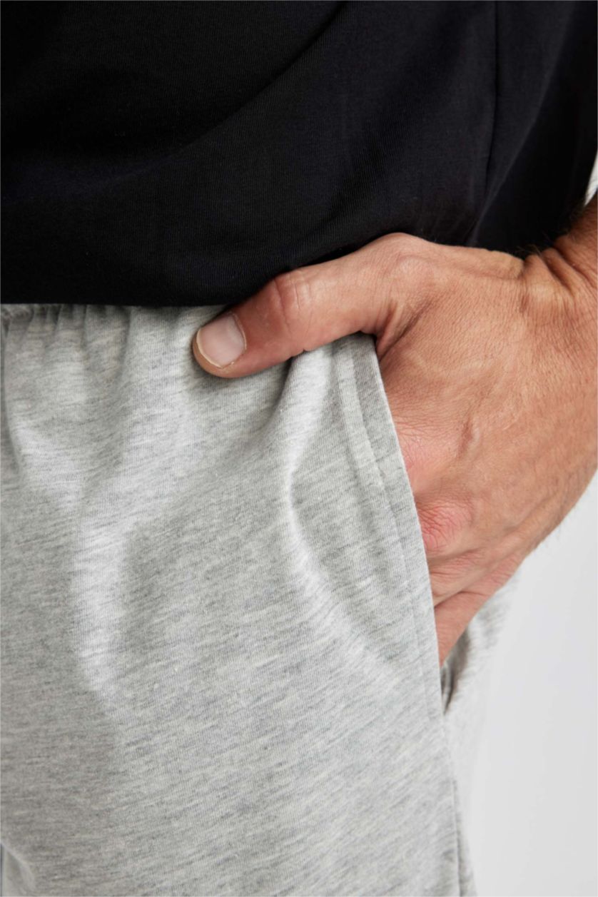 Erkek Gri Melanj Regular Fit Cepli Şort Pijama Altı