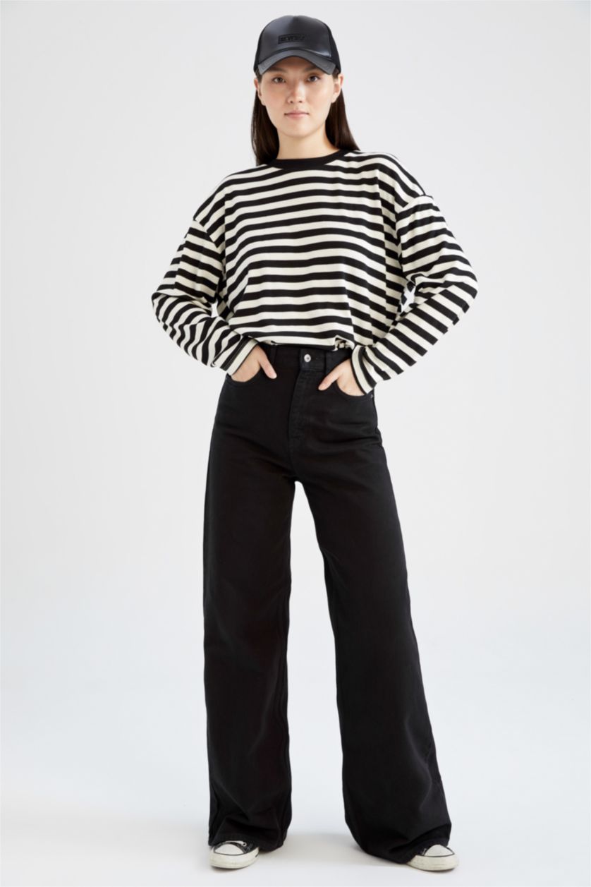 WOMAN Black High Waist Wide Leg Trousers