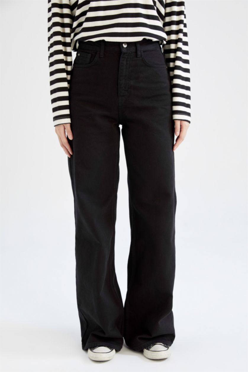 WOMAN Black High Waist Wide Leg Trousers