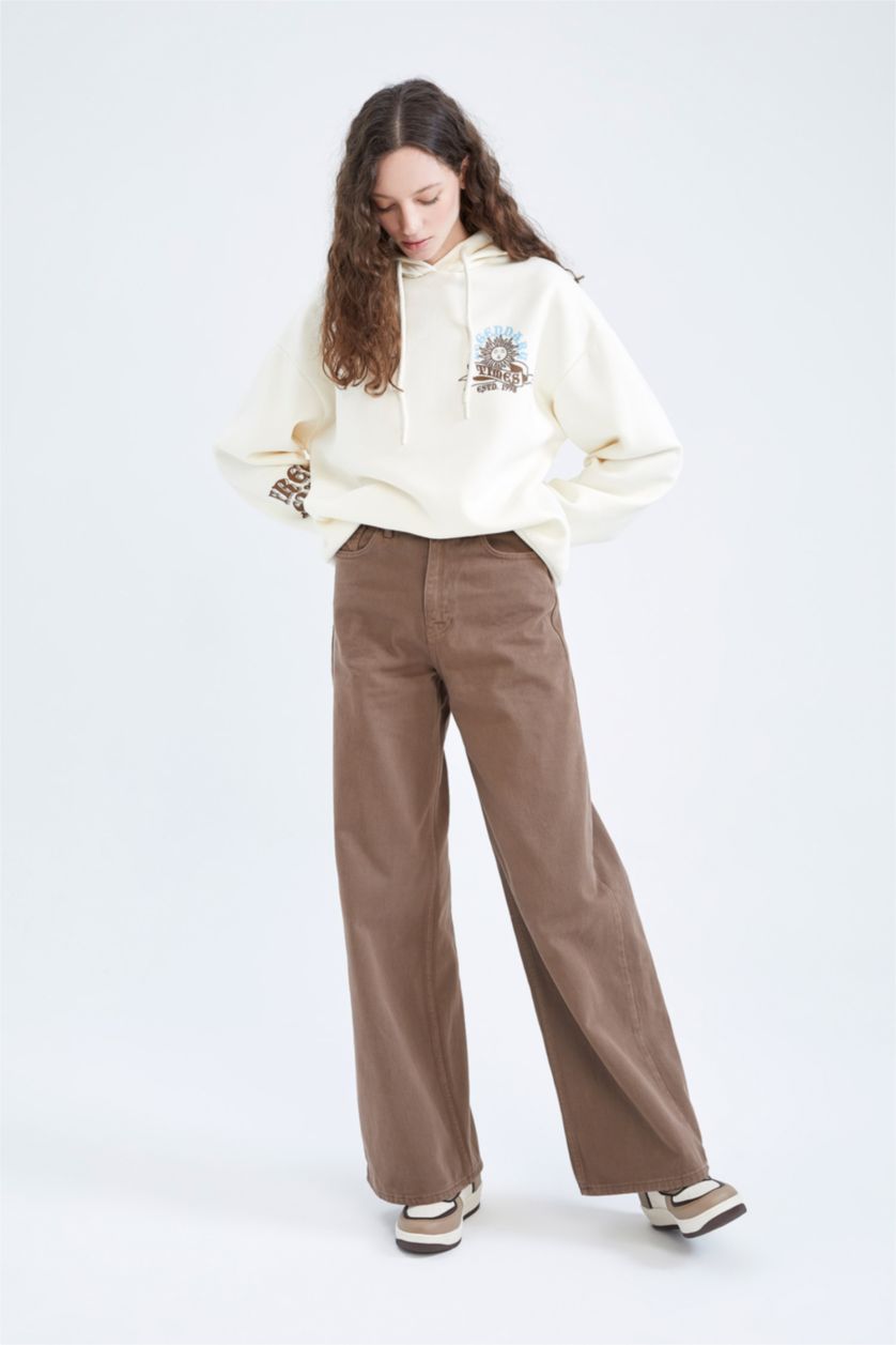WOMAN Brown High Waist Wide Leg Trousers