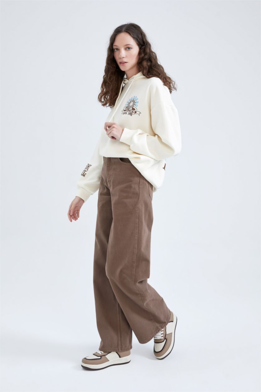 WOMAN Brown High Waist Wide Leg Trousers