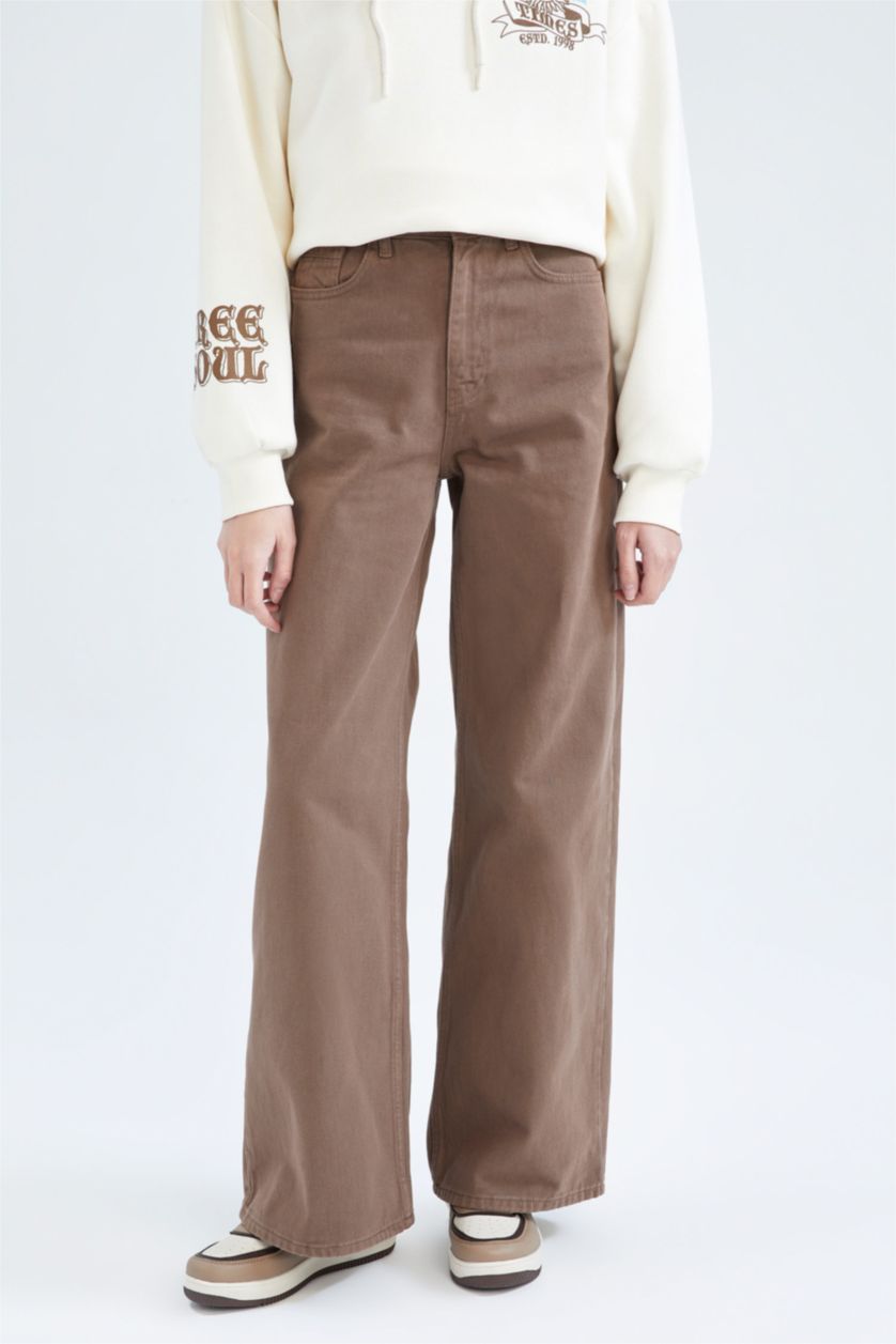 WOMAN Brown High Waist Wide Leg Trousers