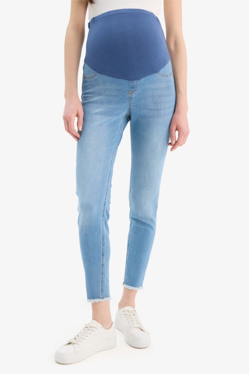 نساء أزرق فاتح بنطلون حمل جينز سكيني فيت بخصر عالي