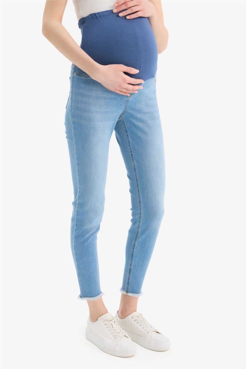 نساء أزرق فاتح بنطلون حمل جينز سكيني فيت بخصر عالي