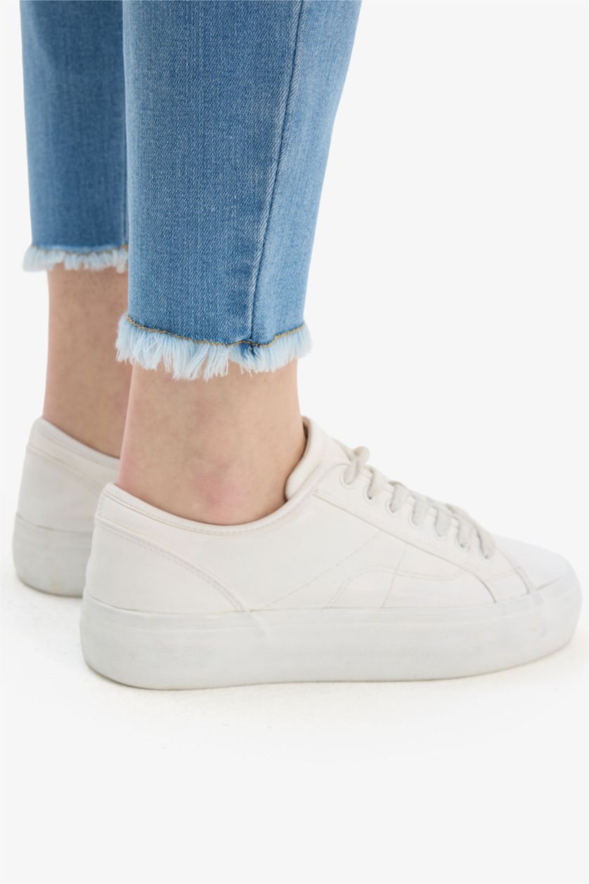 نساء أزرق فاتح بنطلون حمل جينز سكيني فيت بخصر عالي