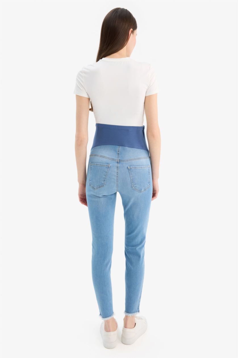 نساء أزرق فاتح بنطلون حمل جينز سكيني فيت بخصر عالي