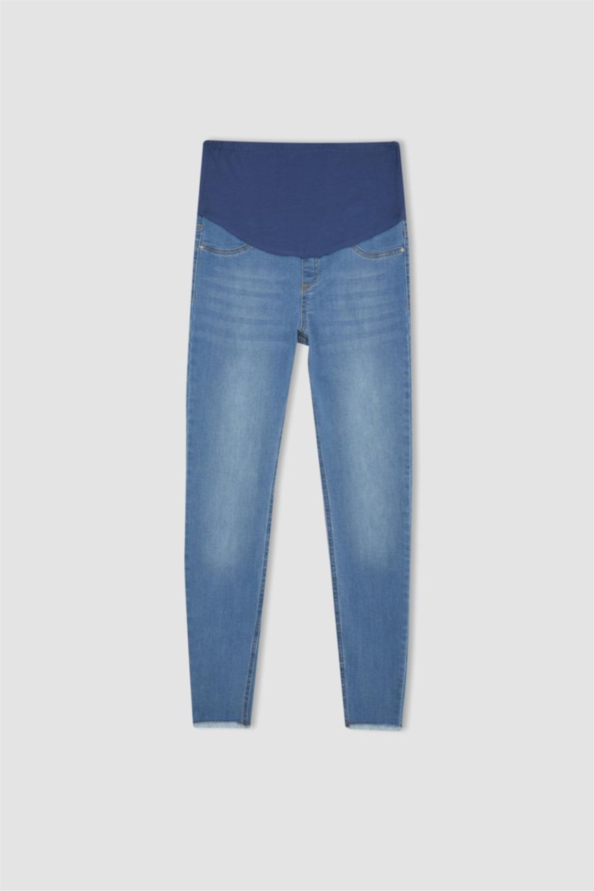 نساء أزرق فاتح بنطلون حمل جينز سكيني فيت بخصر عالي