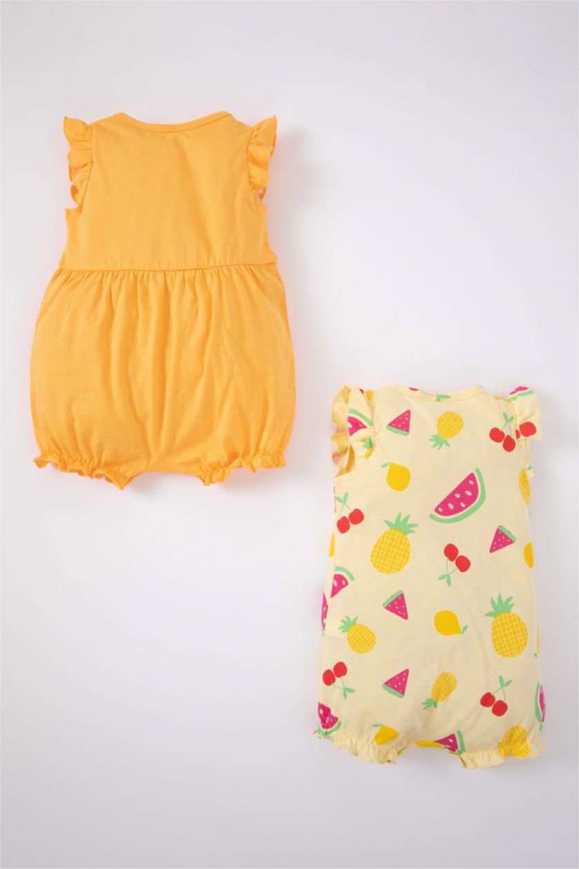 طفلة صغيرة أصفر فاتح جمبسوت بناتي بنقشة الفاكهة ممشط - قطعتين